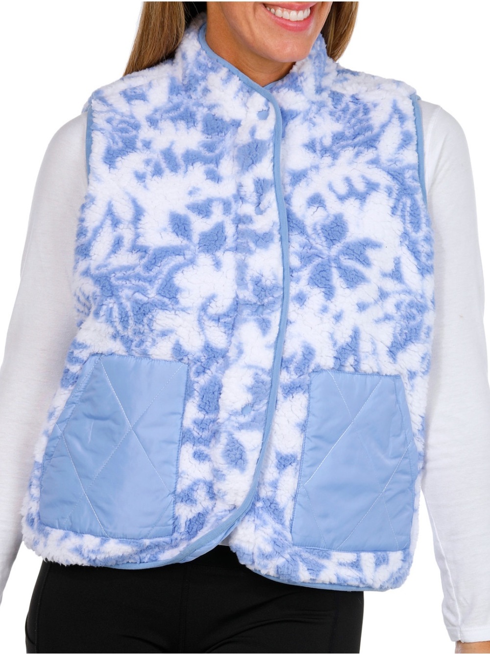 NWT Reel Legends blue & White Tropical Reversible  Sherpa Vest Sizes S & L
